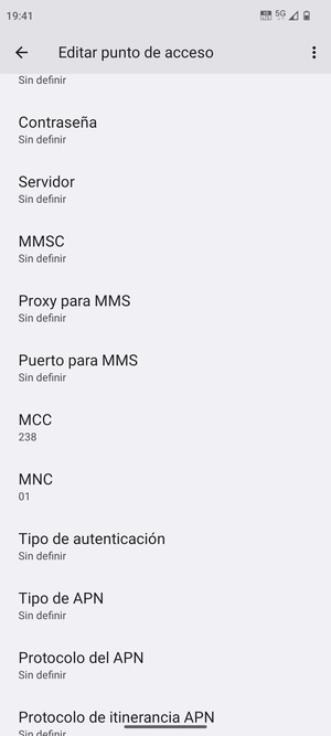 Desplácese hacia abajo e introduzca la información MMS