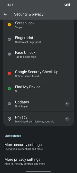 Scroll to and select More security settings