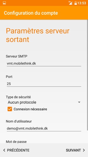 Saisissez l'adresse du serveur sortant