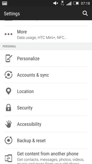 Scroll to and select Security