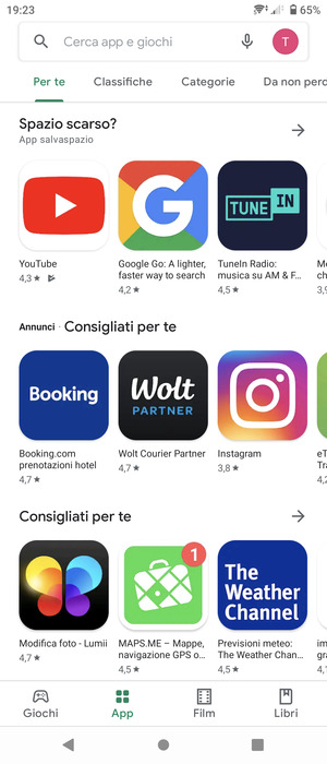 Seleziona la barra di ricerca
