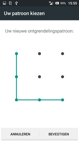 Teken het ontgrendelingspatroon nogmaals en selecteer BEVESTIGEN