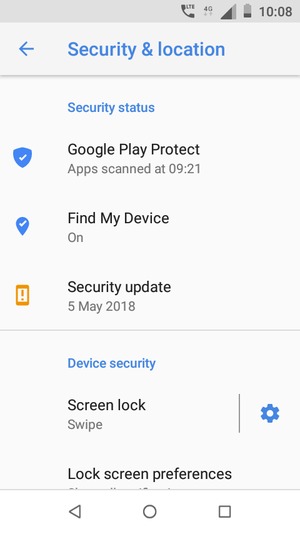 To activate your screen lock, go to the Security & location menu and select Screen lock