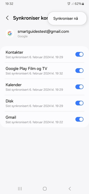 Velg Synkroniser nå