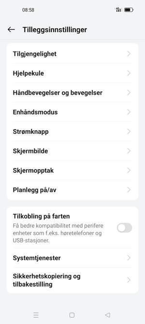 Bla til og velg Sikkerhetskopiering og tilbakestilling