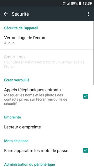 Sélectionnez Verrouillage de l'écran