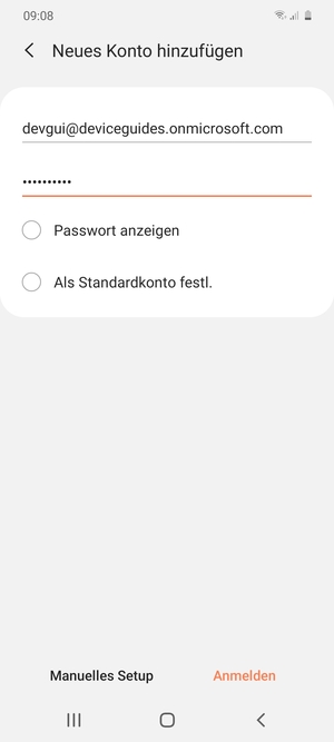 Geben Sie Ihre E-Mail-Adresse und Ihr Passwort ein. Wählen Sie Manuelles Setup