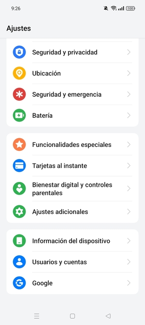Desplácese y seleccione Información del dispositivo