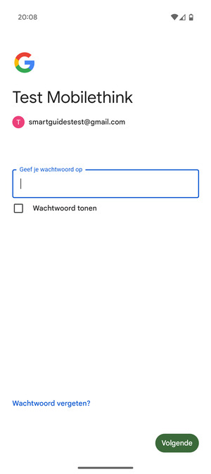 Voer uw wachtwoord in en selecteer Volgende