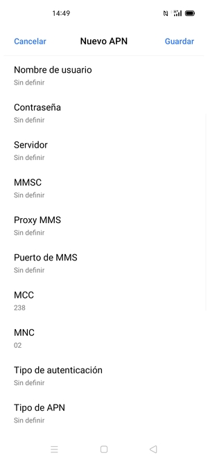 Desplácese hacia abajo e introduzca la información de Internet