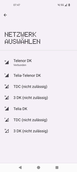 Wählen Sie einen Netzbetreiber von der Liste