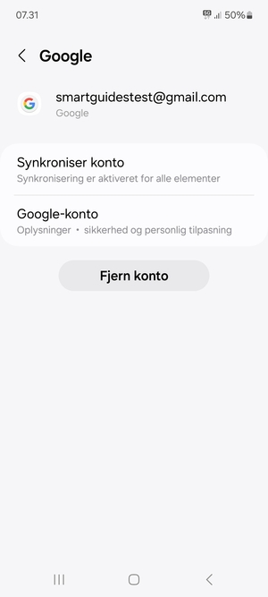 Vælg Synkroniser konto