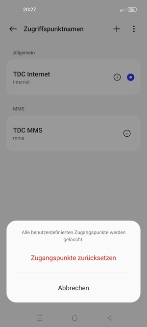 Wählen Sie Zugangspunkte zurücksetzen