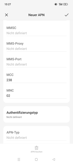 Scrollen Sie nach unten und geben Sie Internetinformationen ein