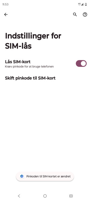 Din Pinkode til SIM-kort er nu ændret