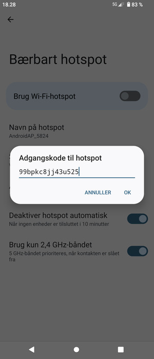 Indtast en Wi-Fi-hotspot adgangskode på minimum 8 tegn og vælg OK