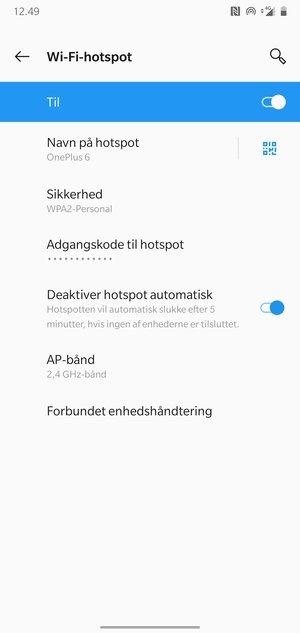 Din telefon er nu sat op til brug som modem