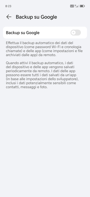 Attiva Backup su Google