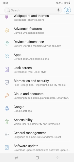 Scroll to and select Cloud and accounts