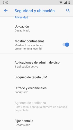 Seleccione Bloqueo de tarjeta SIM