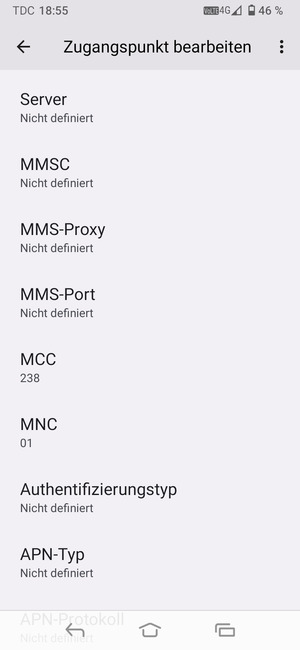 Scrollen Sie nach unten und geben Sie Internetinformationen ein