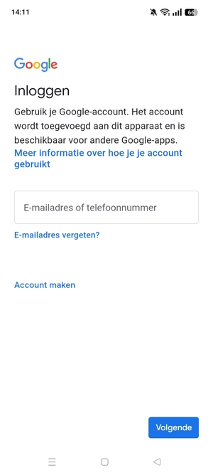 Voer uw Gmail adres in en selecteer Volgende