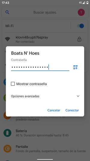 Introduzca la contraseña de Wi-Fi y seleccione Conectar