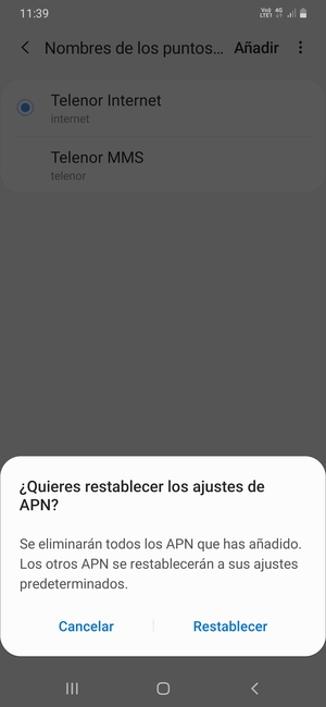 Seleccione Restablecer