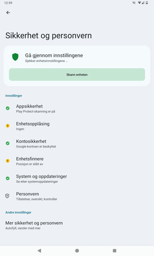 For å aktivere skjermlåsen, gå til Sikkerhet og personvern-menyen og velg Enhetsopplåsning