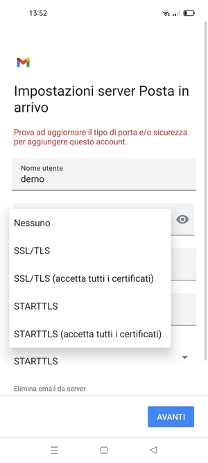 Seleziona Nessuno e AVANTI