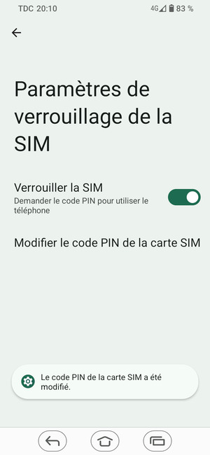 Votre code PIN de la carte SIM a été modifié