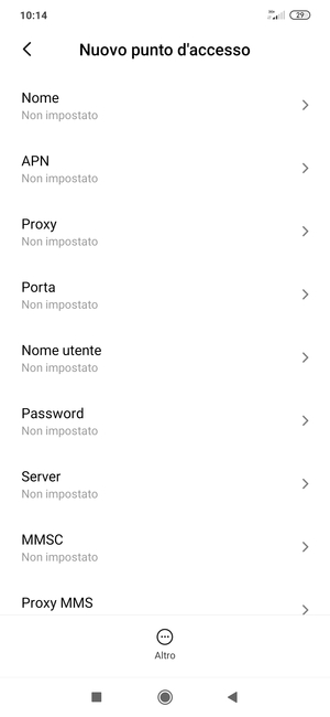 Inserisci le informazioni di Internet