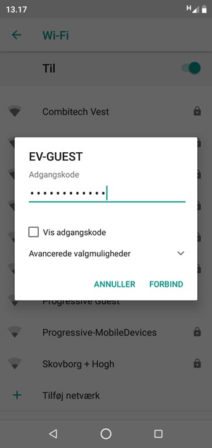 Indtast Wi-Fi adgangskoden og vælg FORBIND