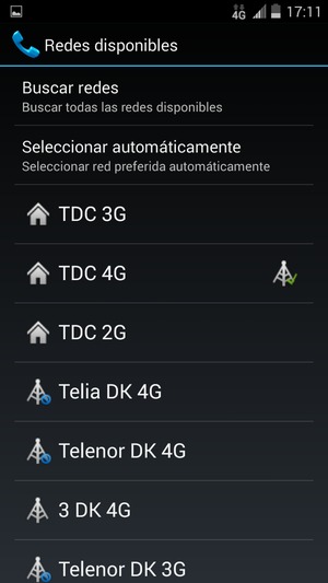Seleccione un operador de red de la lista