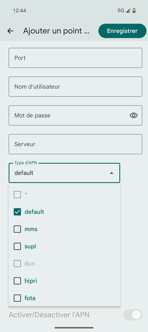 Assurez-vous que default est sélectionné
