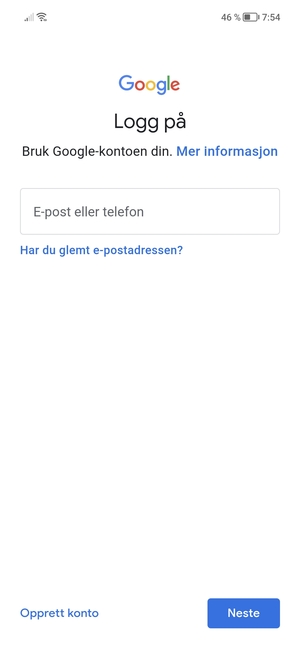 Skriv inn din Gmail-adresse og velg Neste