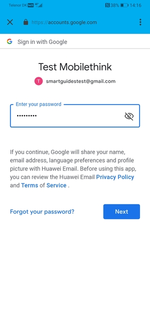 Enter your Gmail password and select Next