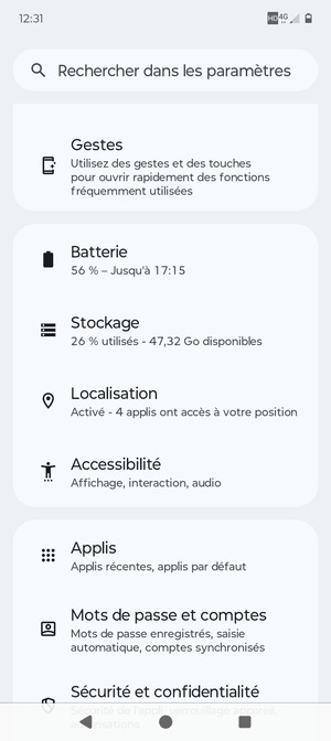 Faites défiler et sélectionnez Localisation