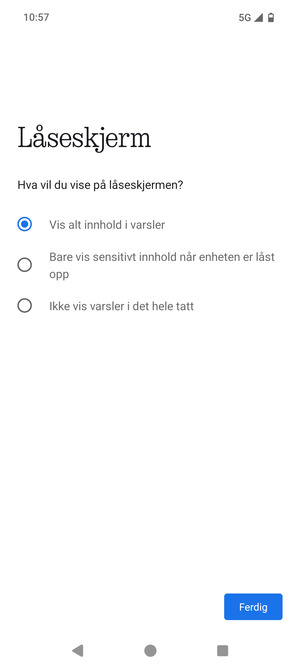Velg ønsket alternativ og Ferdig