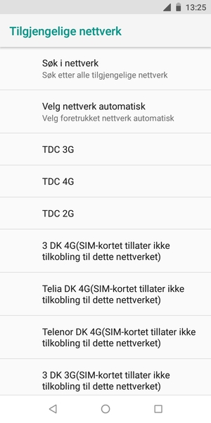 Velg en nettverksoperatør fra listen