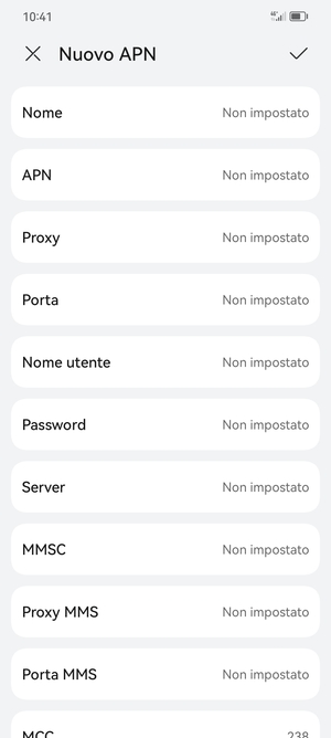 Inserisci le informazioni di Internet