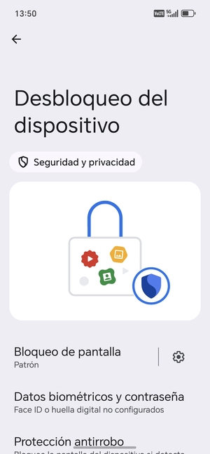 El teléfono ha sido asegurado con un bloqueo de pantalla.