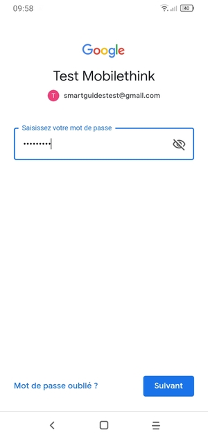 Saisissez votre mot de passe et sélectionnez Suivant