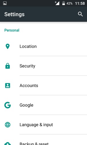 Scroll to and select Security