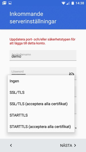 Välj Ingen och NÄSTA
