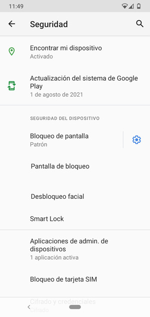 Seleccione Bloqueo de tarjeta SIM