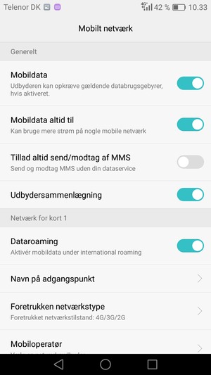 Slå Dataroaming til eller fra