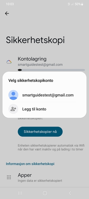 Velg sikkerhetskopi-kontoen din
