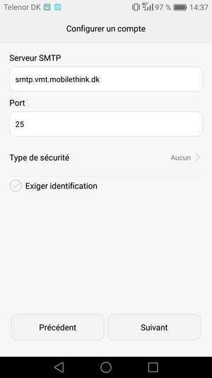 Décochez la case Exiger identification et sélectionnez Suivant