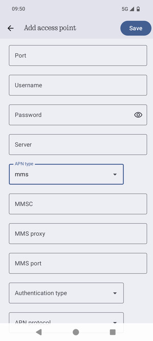 Scroll down and enter MMS information